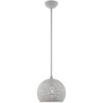 1 Light Nordic Gray Pendant light Hanging Light Fixture with Nordic Gray Filigreed Metal with White finish Inside Shade-Lighting LumensPendant Lights