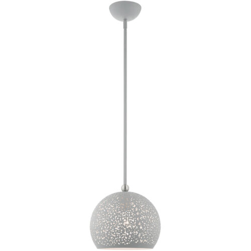 1 Light Nordic Gray Pendant light Hanging Light Fixture with Nordic Gray Filigreed Metal with White finish Inside Shade-Lighting LumensPendant Lights