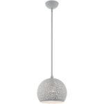 1 Light Nordic Gray Pendant light Hanging Light Fixture with Nordic Gray Filigreed Metal with White finish Inside Shade-Lighting LumensPendant Lights