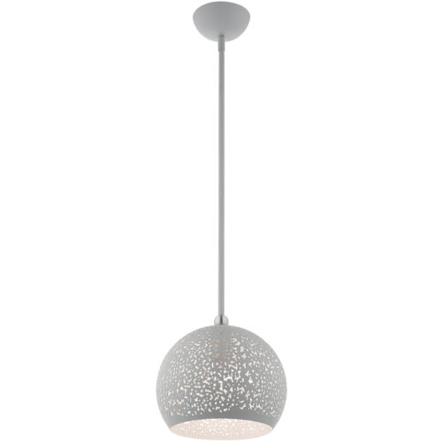 1 Light Nordic Gray Pendant light Hanging Light Fixture with Nordic Gray Filigreed Metal with White finish Inside Shade-Lighting LumensPendant Lights