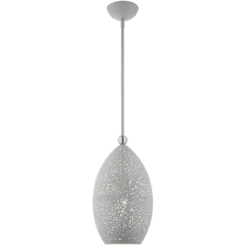 1 Light Nordic Gray Pendant light Hanging Light Fixture with Nordic Gray Filigreed Metal with White finish Inside Shade-Lighting LumensPendant Lights