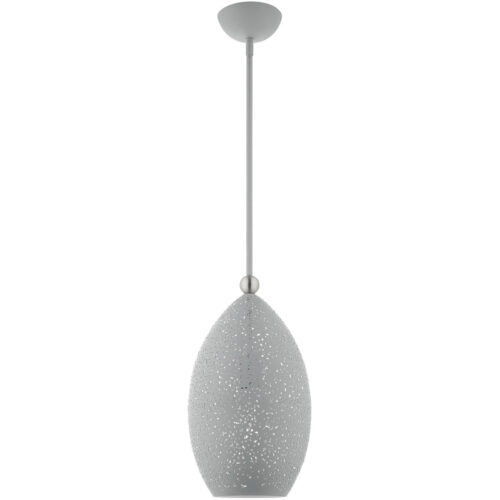 1 Light Nordic Gray Pendant light Hanging Light Fixture with Nordic Gray Filigreed Metal with White finish Inside Shade-Lighting LumensPendant Lights