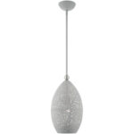 1 Light Nordic Gray Pendant light Hanging Light Fixture with Nordic Gray Filigreed Metal with White finish Inside Shade-Lighting LumensPendant Lights