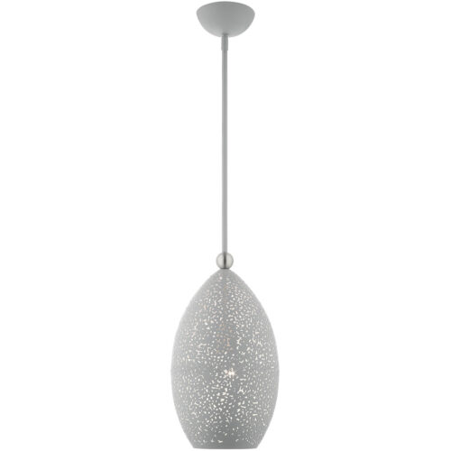 1 Light Nordic Gray Pendant light Hanging Light Fixture with Nordic Gray Filigreed Metal with White finish Inside Shade-Lighting LumensPendant Lights