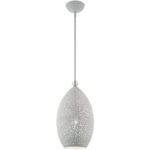 1 Light Nordic Gray Pendant light Hanging Light Fixture with Nordic Gray Filigreed Metal with White finish Inside Shade-Lighting LumensPendant Lights