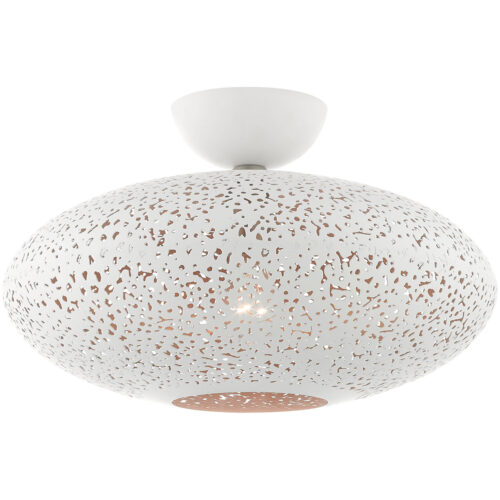 1 Light White Semi Flush Mount with White Filigreed Metal with Gold finish Inside Shade-Lighting LumensSemi Flush