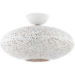 1 Light White Semi Flush Mount with White Filigreed Metal with Gold finish Inside Shade-Lighting LumensSemi Flush