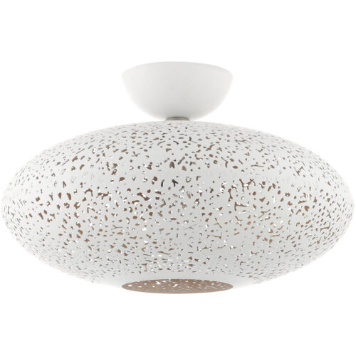 1 Light White Semi Flush Mount with White Filigreed Metal with Gold finish Inside Shade-Lighting LumensSemi Flush