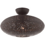 1 Light Bronze Semi Flush Mount with Bronze Filigreed Ornamental Metal Gold finish Inside Shade-Lighting LumensSemi Flush