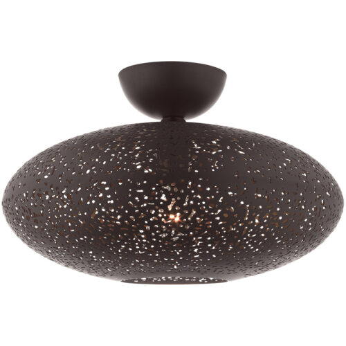 1 Light Bronze Semi Flush Mount with Bronze Filigreed Ornamental Metal Gold finish Inside Shade-Lighting LumensSemi Flush