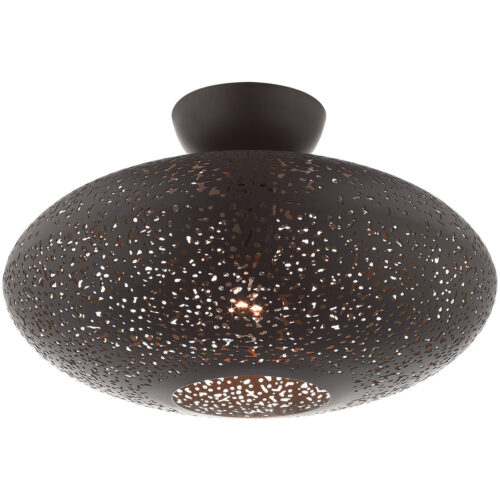 1 Light Bronze Semi Flush Mount with Bronze Filigreed Ornamental Metal Gold finish Inside Shade-Lighting LumensSemi Flush