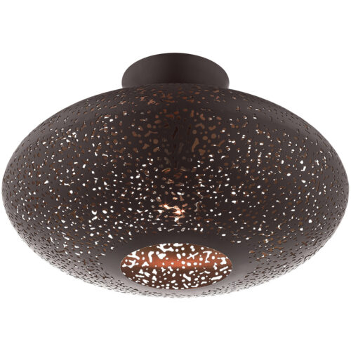 1 Light Bronze Semi Flush Mount with Bronze Filigreed Ornamental Metal Gold finish Inside Shade-Lighting LumensSemi Flush