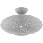 1 Light Nordic Gray Semi Flush Mount with Nordic Gray Filigreed Metal with White finish Inside Shade-Lighting LumensSemi Flush