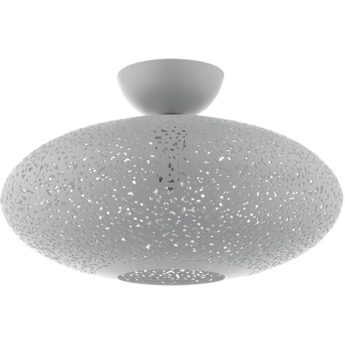 1 Light Nordic Gray Semi Flush Mount with Nordic Gray Filigreed Metal with White finish Inside Shade-Lighting LumensSemi Flush