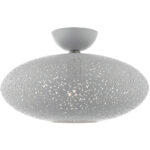 1 Light Nordic Gray Semi Flush Mount with Nordic Gray Filigreed Metal with White finish Inside Shade-Lighting LumensSemi Flush