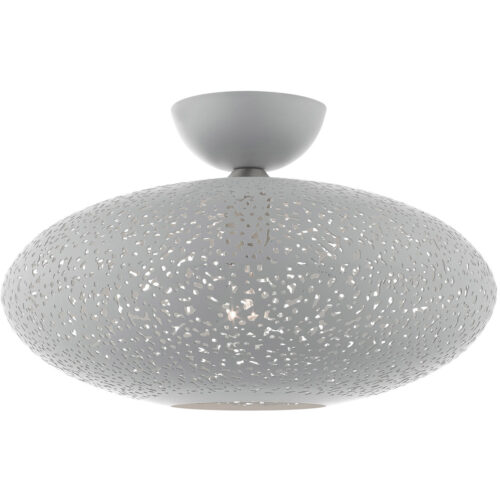 1 Light Nordic Gray Semi Flush Mount with Nordic Gray Filigreed Metal with White finish Inside Shade-Lighting LumensSemi Flush