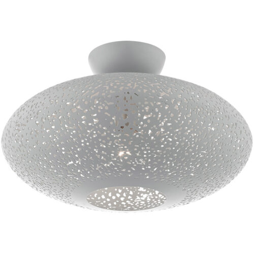 1 Light Nordic Gray Semi Flush Mount with Nordic Gray Filigreed Metal with White finish Inside Shade-Lighting LumensSemi Flush