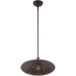 3 Light Bronze Pendant light Hanging Light Fixture with Bronze Filigreed Ornamental Metal with Gold finish Inside Shade-Lighting LumensPendant Lights