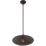 3 Light Bronze Pendant light Hanging Light Fixture with Bronze Filigreed Ornamental Metal with Gold finish Inside Shade-Lighting LumensPendant Lights