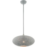 3 Light Nordic Gray Pendant light Hanging Light Fixture with Nordic Gray Filigreed Metal with White finish Inside Shade-Lighting LumensPendant Lights