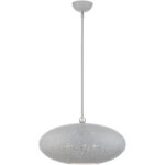 3 Light Nordic Gray Pendant light Hanging Light Fixture with Nordic Gray Filigreed Metal with White finish Inside Shade-Lighting LumensPendant Lights