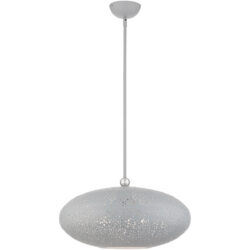 3 Light Nordic Gray Pendant light Hanging Light Fixture with Nordic Gray Filigreed Metal with White finish Inside Shade-Lighting LumensPendant Lights