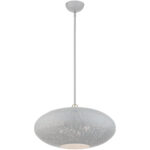 3 Light Nordic Gray Pendant light Hanging Light Fixture with Nordic Gray Filigreed Metal with White finish Inside Shade-Lighting LumensPendant Lights