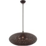 3 Light Bronze Pendant light Hanging Light Fixture with Bronze Filigreed Ornamental Metal with Gold finish Inside Shade-Lighting LumensPendant Lights