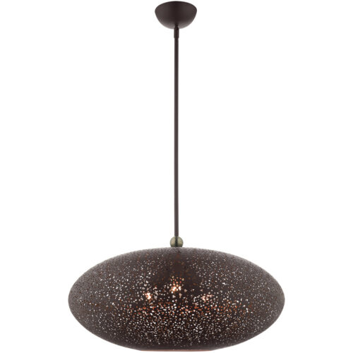 3 Light Bronze Pendant light Hanging Light Fixture with Bronze Filigreed Ornamental Metal with Gold finish Inside Shade-Lighting LumensPendant Lights