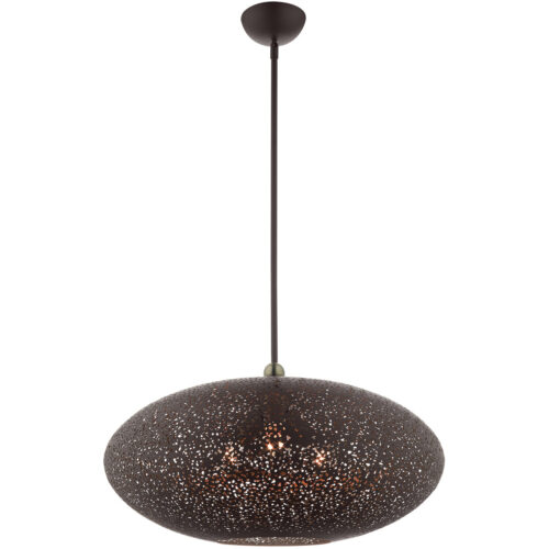 3 Light Bronze Pendant light Hanging Light Fixture with Bronze Filigreed Ornamental Metal with Gold finish Inside Shade-Lighting LumensPendant Lights