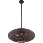 3 Light Bronze Pendant light Hanging Light Fixture with Bronze Filigreed Ornamental Metal with Gold finish Inside Shade-Lighting LumensPendant Lights