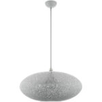 3 Light Nordic Gray Pendant light Hanging Light Fixture with Nordic Gray Filigreed Metal with White finish Inside Shade-Lighting LumensPendant Lights