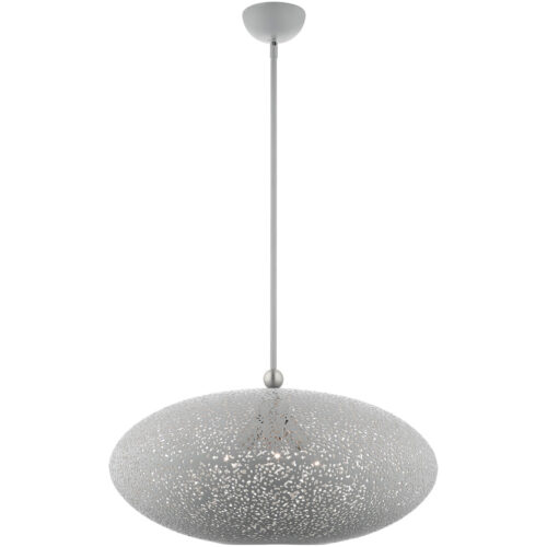 3 Light Nordic Gray Pendant light Hanging Light Fixture with Nordic Gray Filigreed Metal with White finish Inside Shade-Lighting LumensPendant Lights