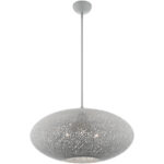 3 Light Nordic Gray Pendant light Hanging Light Fixture with Nordic Gray Filigreed Metal with White finish Inside Shade-Lighting LumensPendant Lights