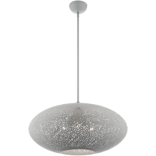 3 Light Nordic Gray Pendant light Hanging Light Fixture with Nordic Gray Filigreed Metal with White finish Inside Shade-Lighting LumensPendant Lights