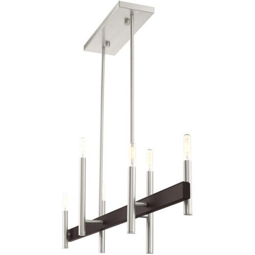 7.25 inch 6 Light Brushed Nickel Linear Chandelier with Steel base material-Lighting LumensChandeliers