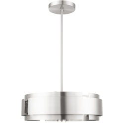 5 Light Brushed Nickel Pendant Chandelier with Brushed Nickel Drum Shade-Lighting LumensChandeliers