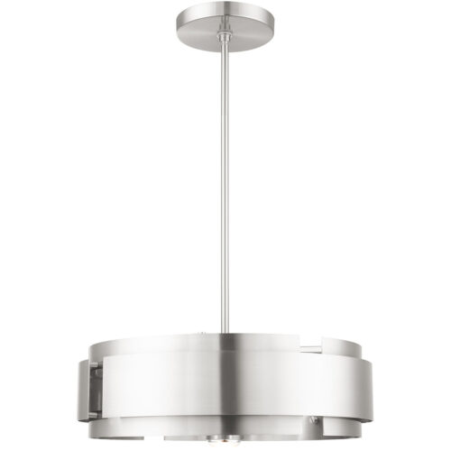 5 Light Brushed Nickel Pendant Chandelier with Brushed Nickel Drum Shade-Lighting LumensChandeliers