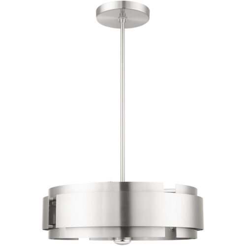 5 Light Brushed Nickel Pendant Chandelier with Brushed Nickel Drum Shade-Lighting LumensChandeliers