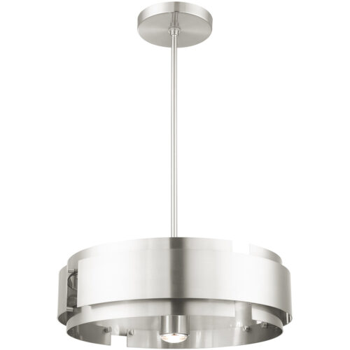 5 Light Brushed Nickel Pendant Chandelier with Brushed Nickel Drum Shade-Lighting LumensChandeliers