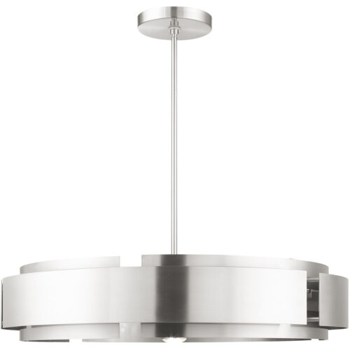 7 Light Brushed Nickel Pendant Chandelier with Brushed Nickel Drum Shade-Lighting LumensChandeliers