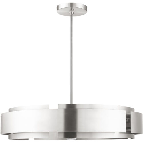 7 Light Brushed Nickel Pendant Chandelier with Brushed Nickel Drum Shade-Lighting LumensChandeliers