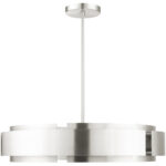 7 Light Brushed Nickel Pendant Chandelier with Brushed Nickel Drum Shade-Lighting LumensChandeliers