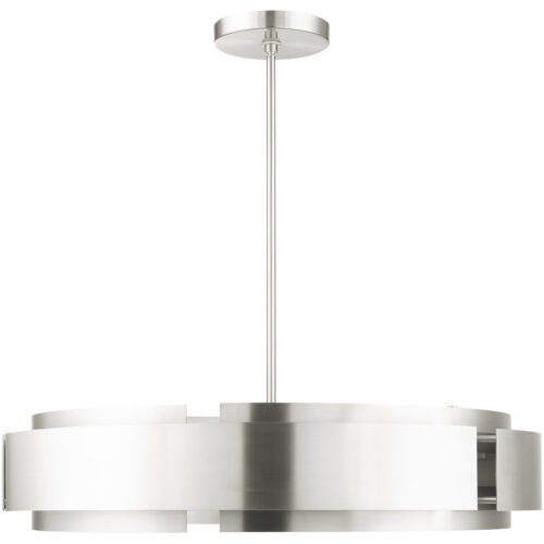 7 Light Brushed Nickel Pendant Chandelier with Brushed Nickel Drum Shade-Lighting LumensChandeliers