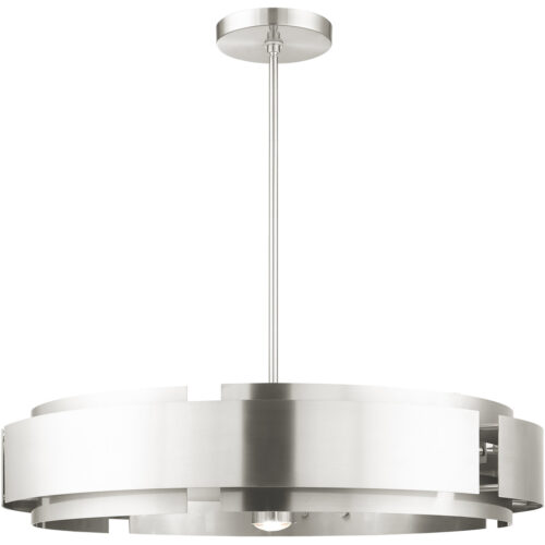 7 Light Brushed Nickel Pendant Chandelier with Brushed Nickel Drum Shade-Lighting LumensChandeliers