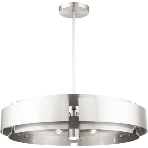 7 Light Brushed Nickel Pendant Chandelier with Brushed Nickel Drum Shade-Lighting LumensChandeliers