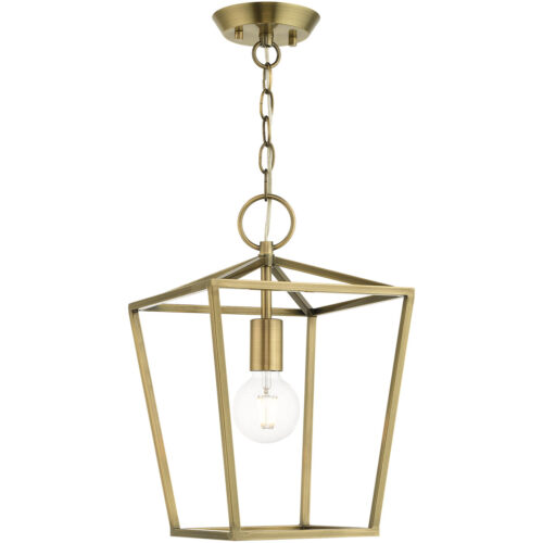 10 Sq. inch 1 Light Antique Brass Convertible Lantern Pendant Lighting Fixture with Antique Brass Metal Shade Shade-Lighting LumensLantern