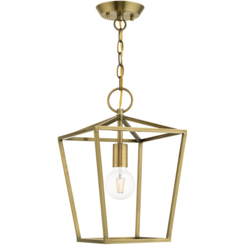 10 Sq. inch 1 Light Antique Brass Convertible Lantern Pendant Lighting Fixture with Antique Brass Metal Shade Shade-Lighting LumensLantern