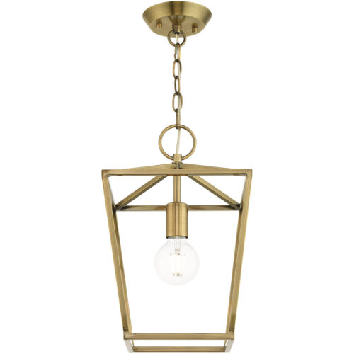 10 Sq. inch 1 Light Antique Brass Convertible Lantern Pendant Lighting Fixture with Antique Brass Metal Shade Shade-Lighting LumensLantern