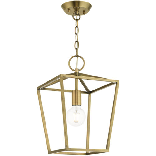 10 Sq. inch 1 Light Antique Brass Convertible Lantern Pendant Lighting Fixture with Antique Brass Metal Shade Shade-Lighting LumensLantern